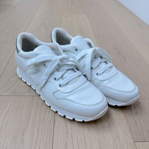 Prada White Leather Running Shoes